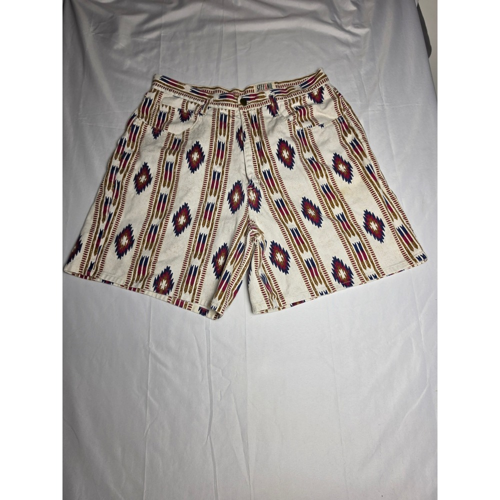Vintage Stefano International Southwestern Tribal Print Denim Shorts Womens L